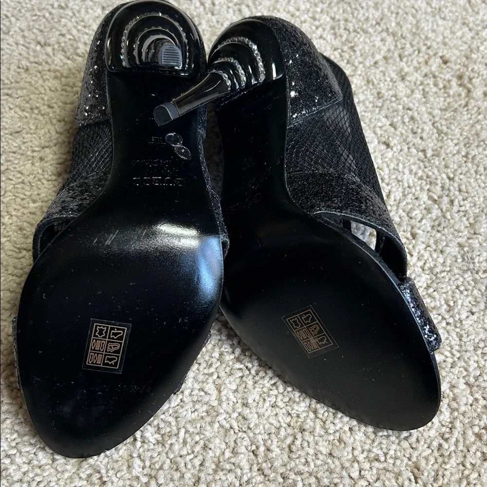 Guess by Marciano, black rhinestone encrusted heels